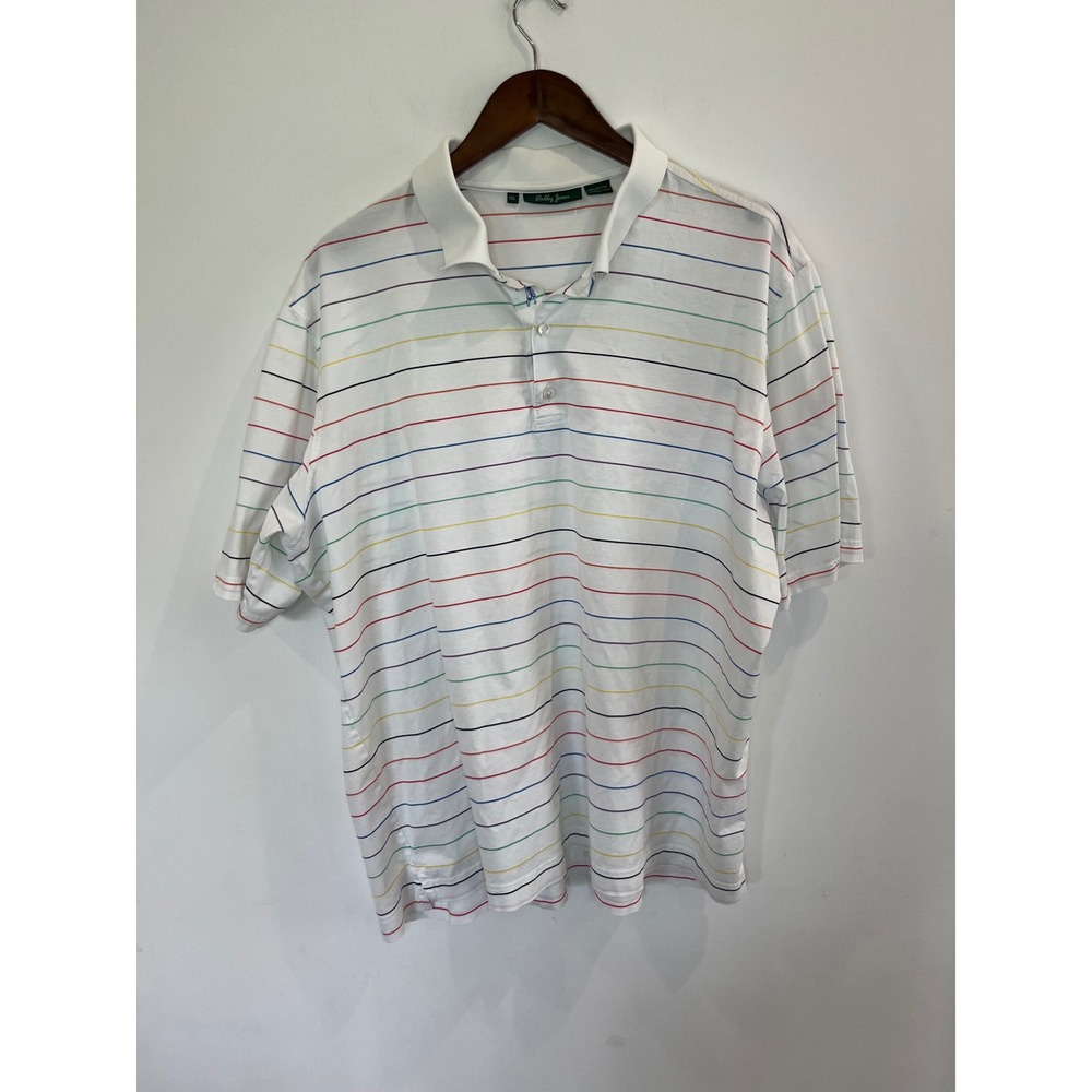 Bobby Jones Mens 2XL White Multi Color Striped Cotton Golf Polo Shirt SS